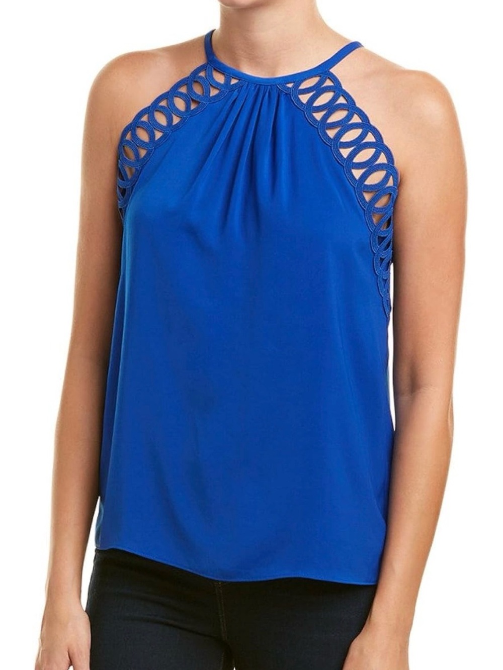 Ramy Brook Kerri Halter Top Cobalt Blue‎ Cutout Trim Sleeveless Blouse XS